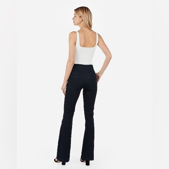 High Waisted Flare Jeans with Flattering Hip Buttons - Picture 2 of 7